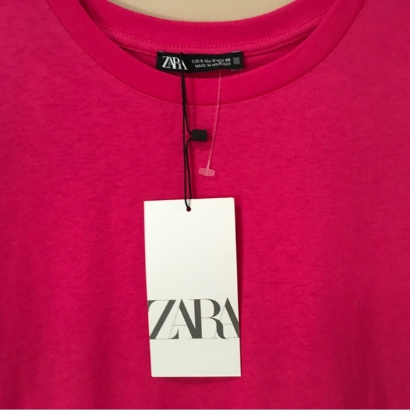 NWT Zara Top Tee Shirt Pleated short sleeve basic pink Fuchsia size small - Picture 2 of 6